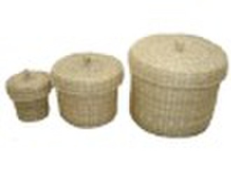 Covered round grass basket S/3