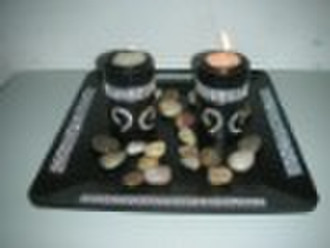 wooden base candle holder with diamonds