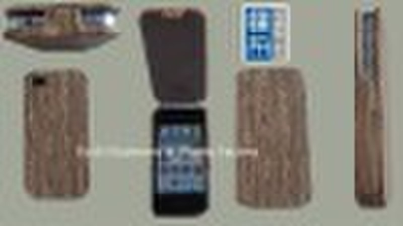 Wood Grain Pattern Leather Case for iPhone 4G