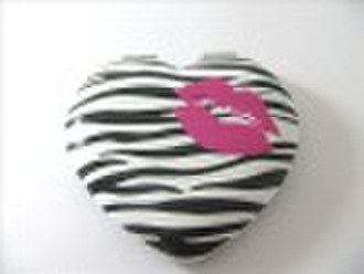 Heart shape makeup mirror cover zebra-stripe PU