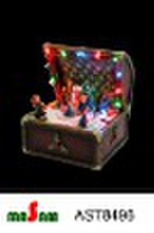 polyresin wind-up music box w/LED string light