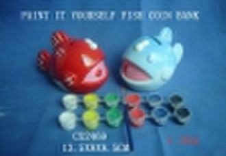 DIY pottery fish coin bank
