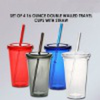 set of 4 16 ounce double walled travel cups with s