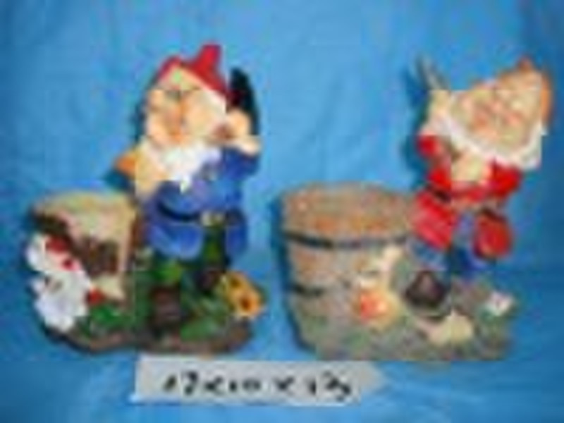 Polyresin flower pot wth dwarf for home and garden