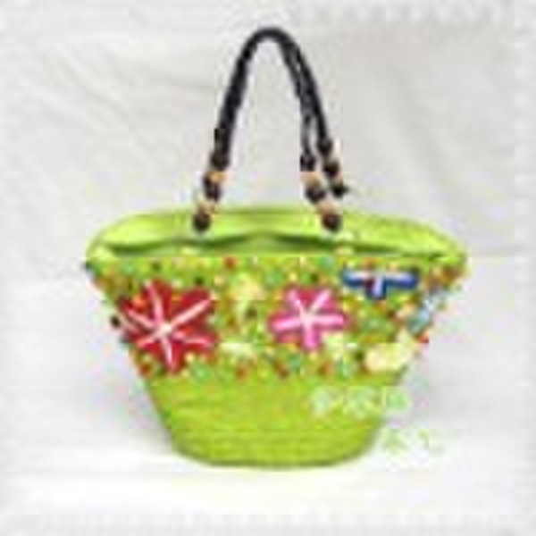 lovey straw bag that embroider in pp-silk