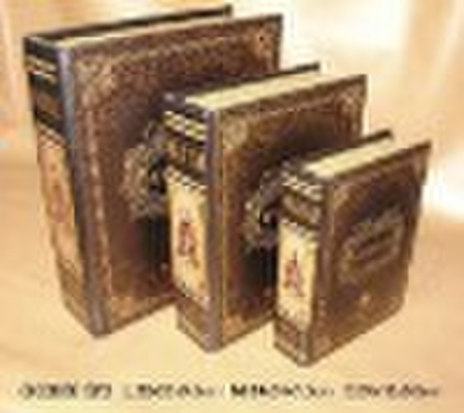 leather antique book box (set of 3)