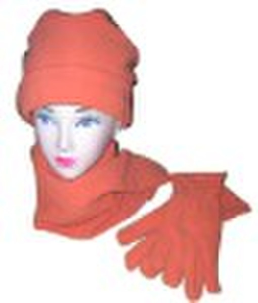 3pcs polar fleece set hat scarf glove