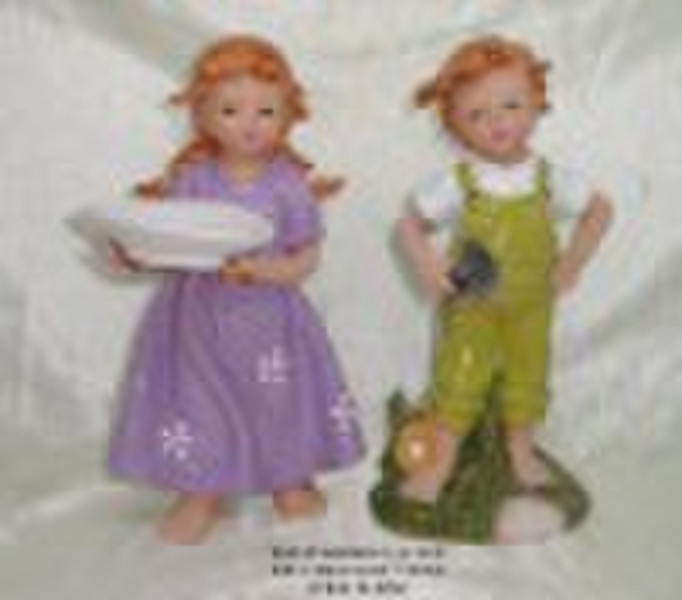 Ceramic wedding couple with garden shovel crafts