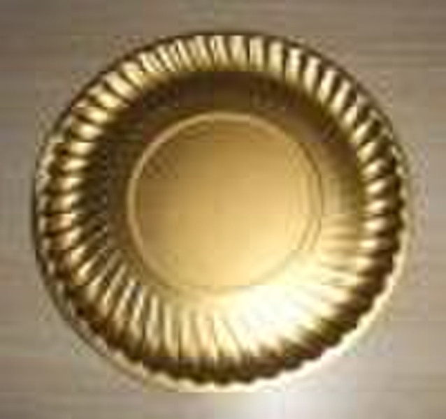 gold color paper plate