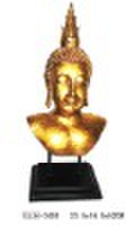 Polyresin Buddha head with Square Wooden Stand