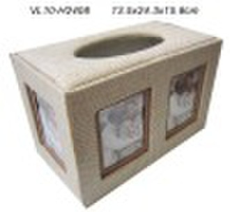 WOODEN TISSUE BOX COVERED WITH LINEN FABRIC