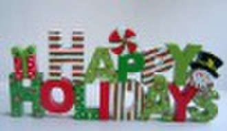 Wooden decoration with HAPPY HOLIDAYS for Christma