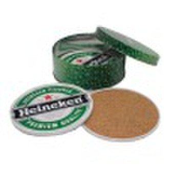 Round tin coaster with cork back