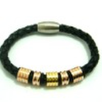 Fashion leather and stainless bracelet