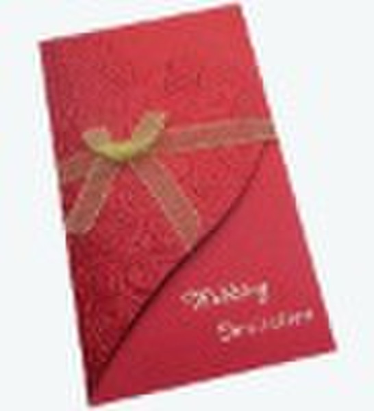 folded embossing wedding card with ribbon