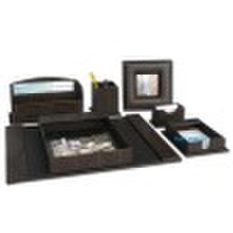 Executive Style Brown Faux Leather Desk Set