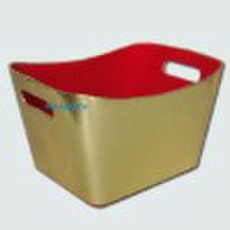 Golden Faux Leather Storage Basket