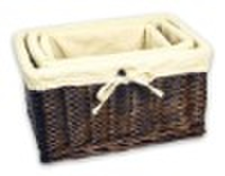 Walnut Storage Basket with Liner (Set of 3)