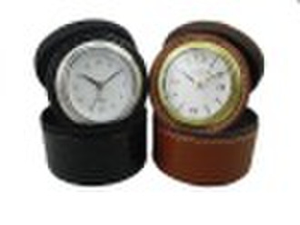 Promotion  pu leather pen holder with clock