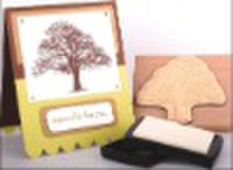 Wood mounted rubber stamp