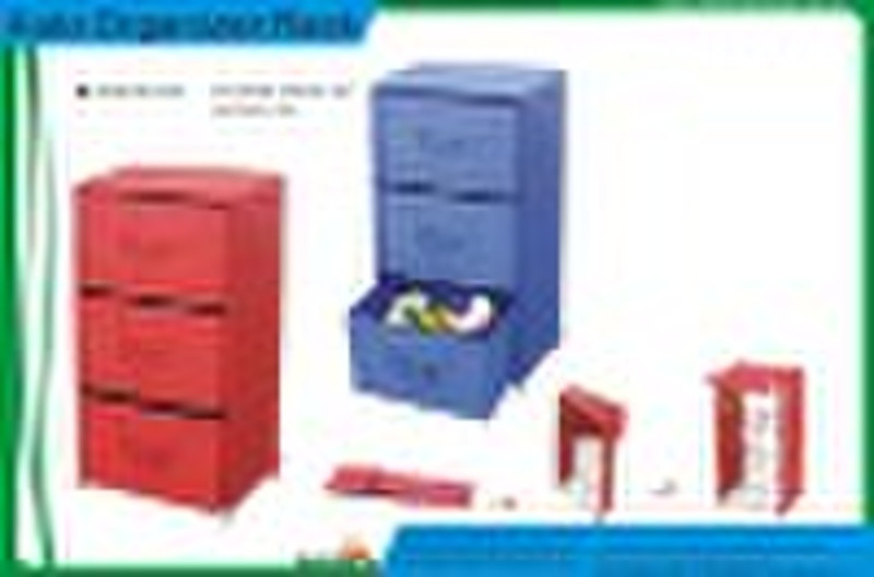 3-Tier Storage Rack With Drawers(Red)