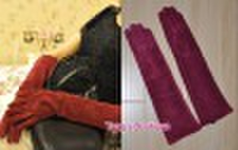 40cm soft suede leather opera gloves red wine