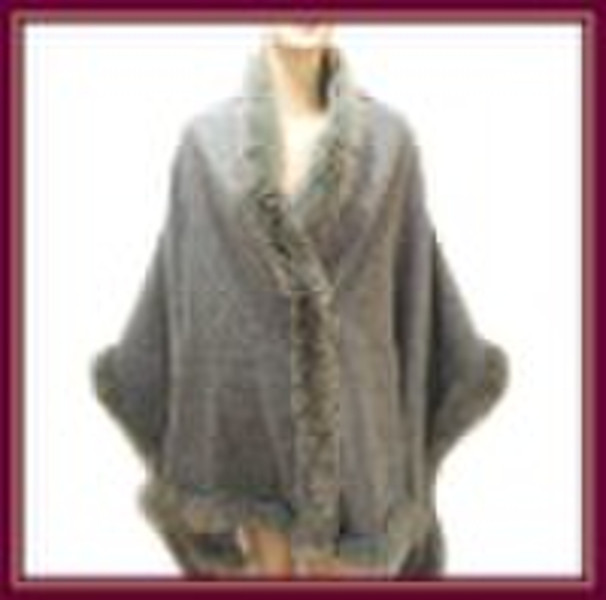 Four sides fox fur pashmina shawl