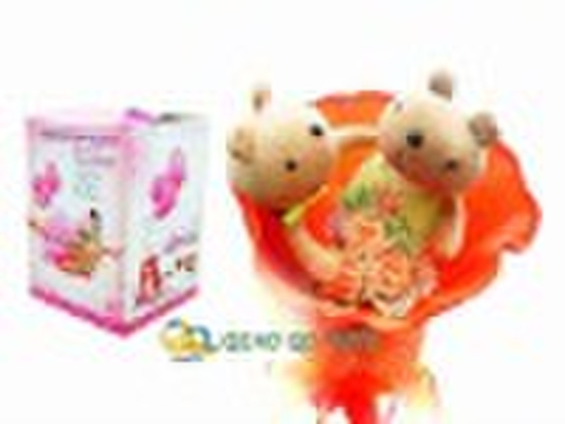 Plush animals with flower love bouquet