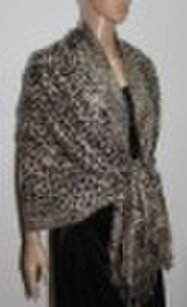 JDC-202_14#: cashmere shawl with leopard jacquard