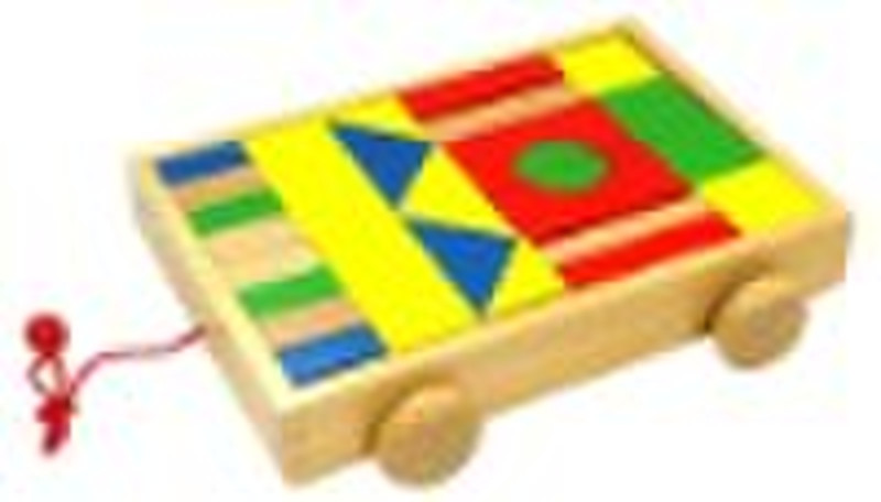 Wooden toy Pull along with 28pc Blocks