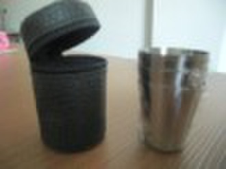 stainless steel mini cup with leather bag