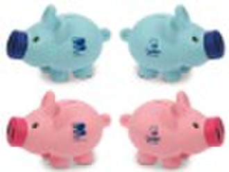 blue and pink plastic money saving box