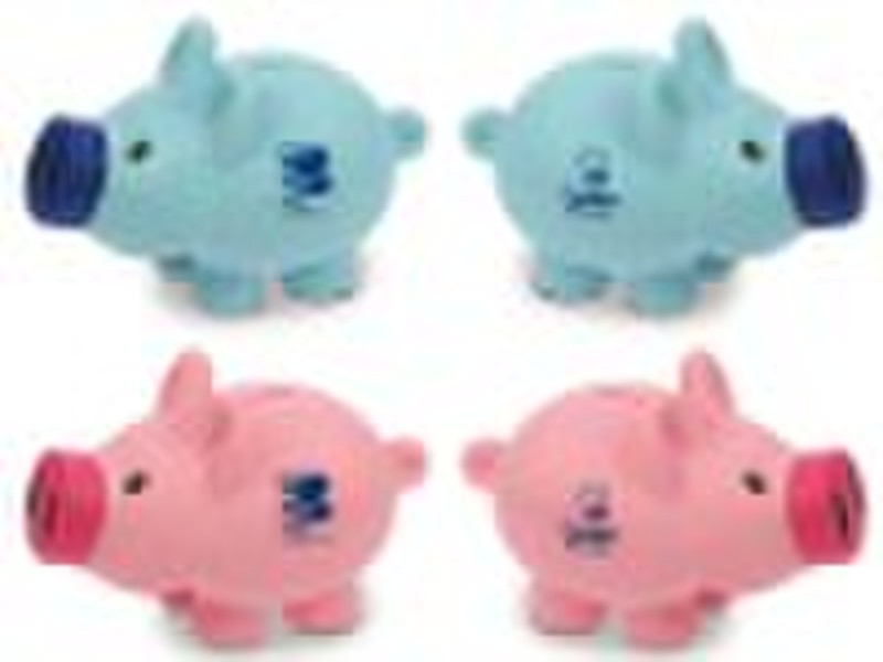 blue and pink plastic money saving box