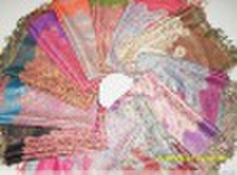 Goldfäden Pfaublume Pashmina Schal Jacquar