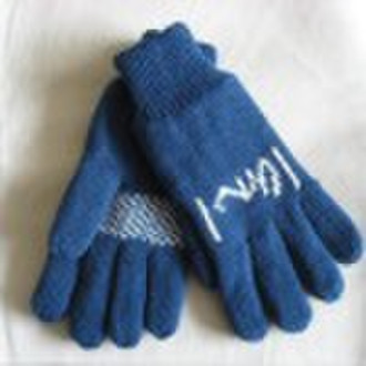 warm dark blue knitted gloves for winter