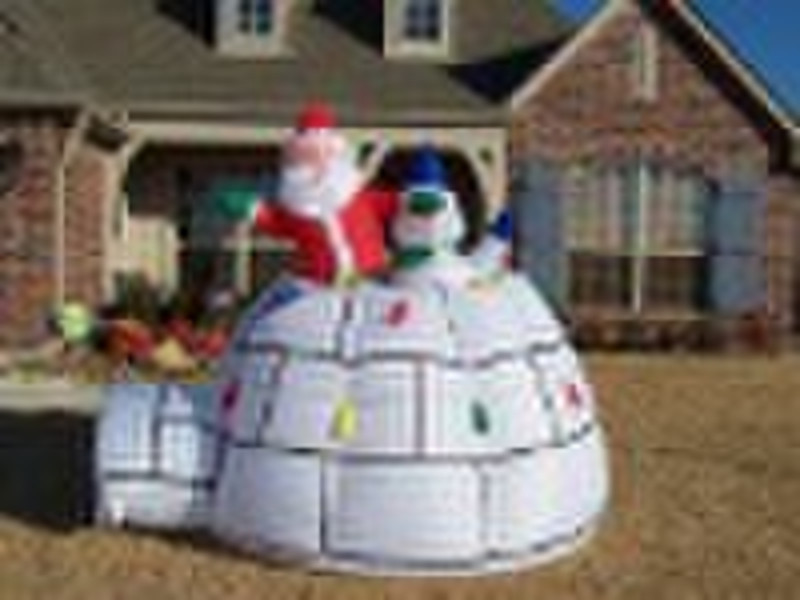 Inflatable Christmas santa reindeer and ice igloo