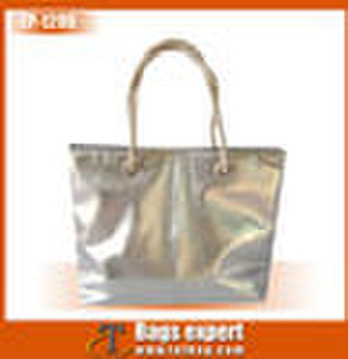 metallic pvc leather tote bag