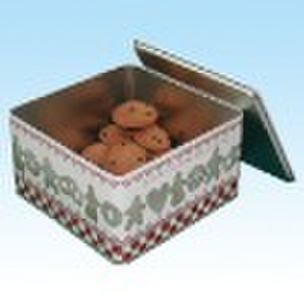 Square tin box for chocolates and cookies