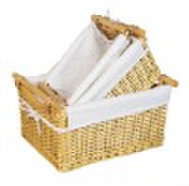 Willow storage baskets with wooden handles