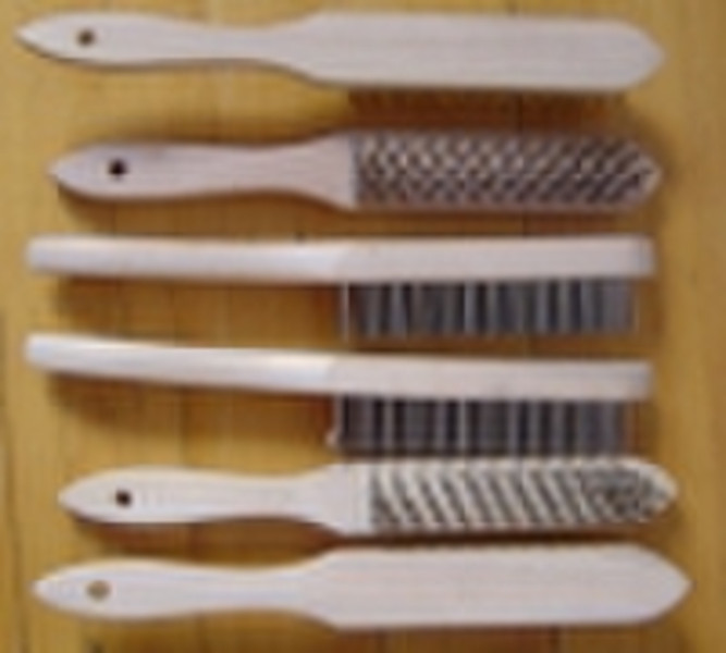 Steel wire brush with wooden handle