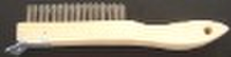 Scratch steel wire brush with wooden handle