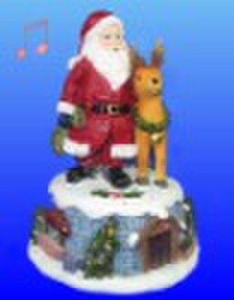 polyresin santa and reindeer music box