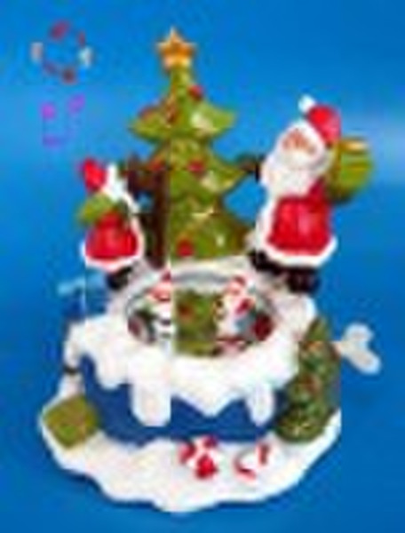 Polyresin Santa und Baum Spieluhr mit Eis-Schlittschuhläufer