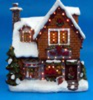 polyresin Christmas decoration house with led ligh
