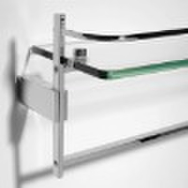 glass shelf with towel bar display shelf