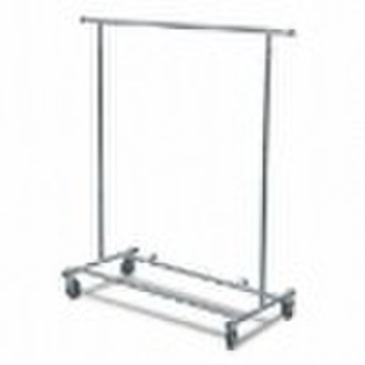 Single-rail metal garment rack in chrome plating