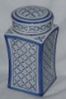 Square Box Jar Porcelain Blue and White