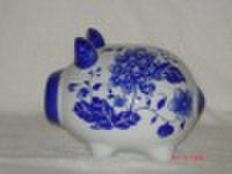 Piggy Bank blau und weiß Porzellan