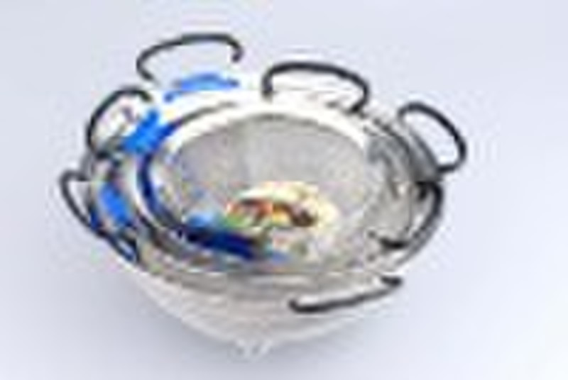 Mesh basket with plastic handle