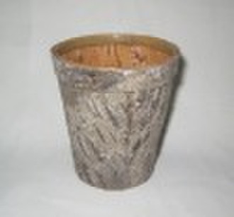 ROUND BIRCH BARK  WITH BORDER FLOWER PLANTER POT